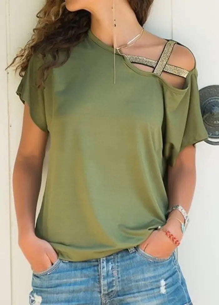 Casual Asymmetrical Off-Shoulder Short Sleeve T-Shirt