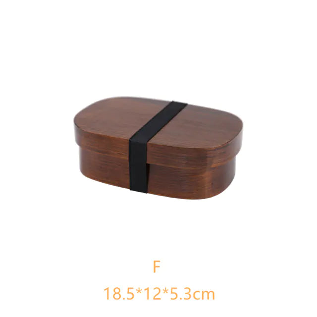 Retro Portable Wooden Bento Box for Outdoor Lunches