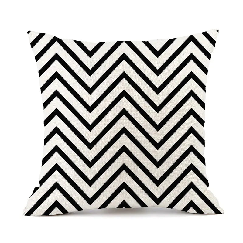 Nordic Black and White Geometric Stripes Linen Pillow