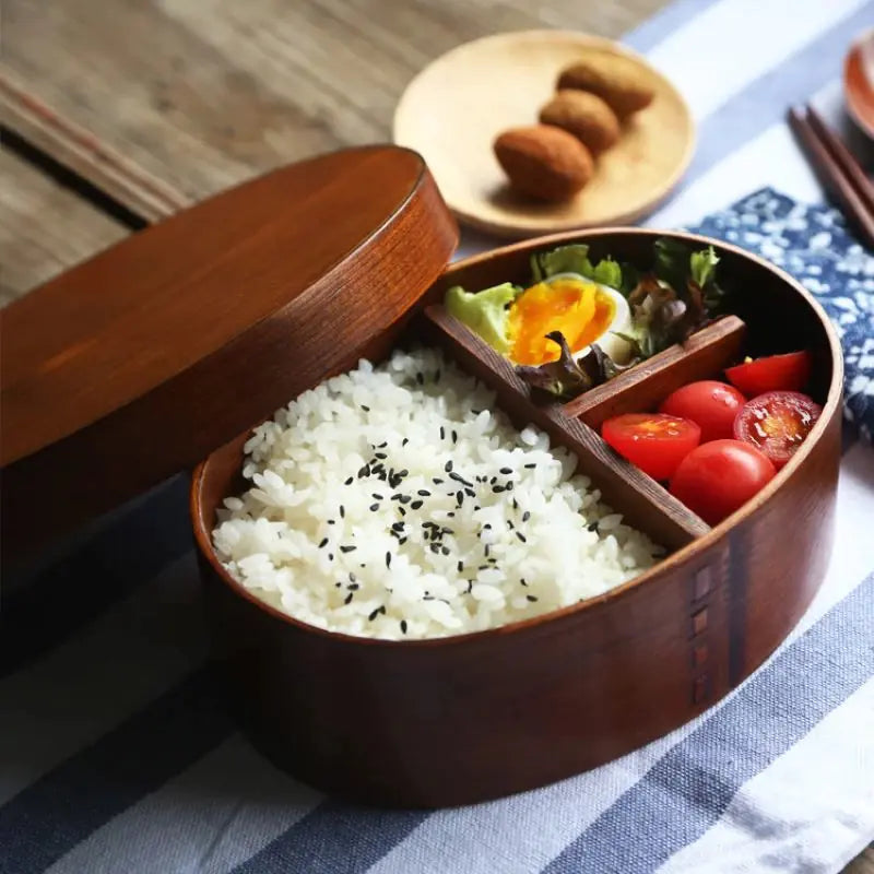 Retro Portable Wooden Bento Box for Outdoor Lunches