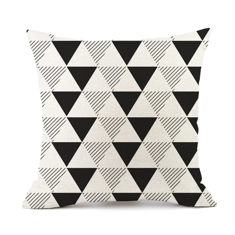 Nordic Black and White Geometric Stripes Linen Pillow