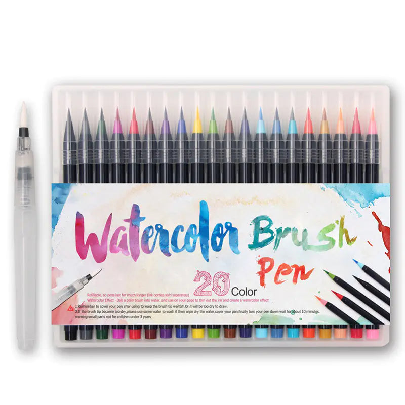 20-Color Watercolor Brush Comic Marker Pen Set