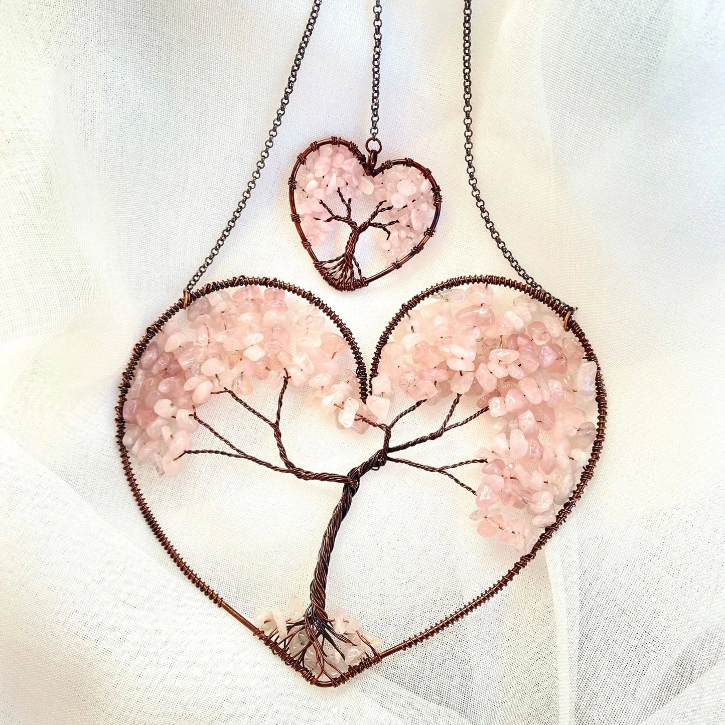Natural Crystal Heart Tree of Life Dreamcatcher Pendant