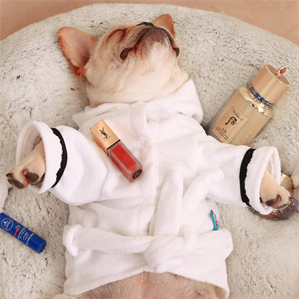 Hooded Pajamas Dog Bathrobe - White Dog Clothing