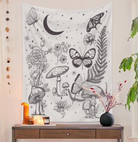 Seaside Landscape Tapestry with Tropical Palm Print