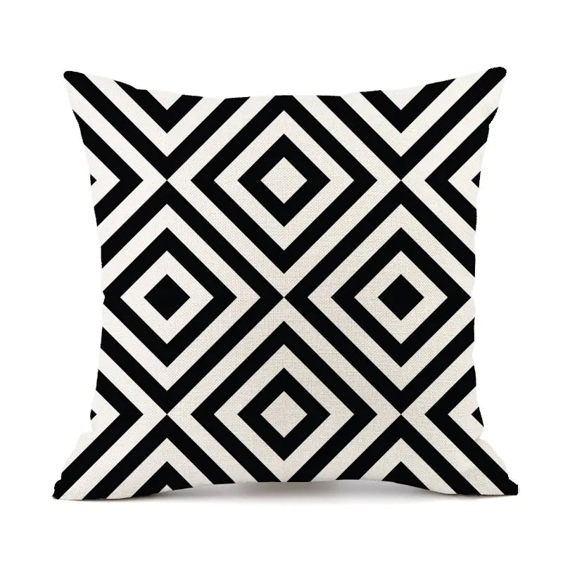 Nordic Black and White Geometric Stripes Linen Pillow