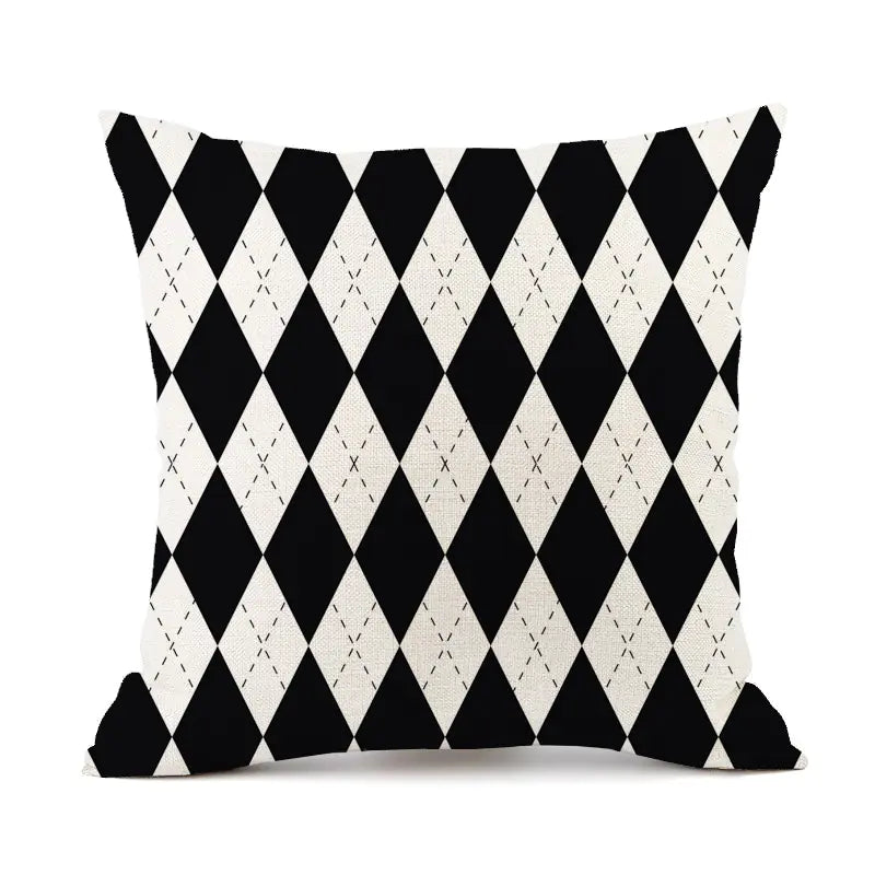 Nordic Black and White Geometric Stripes Linen Pillow