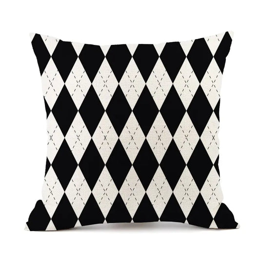 Nordic Black and White Geometric Stripes Linen Pillow