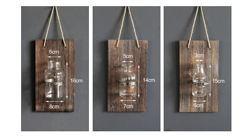 Creative Wooden Hydroponic Glass Vase Wall Decor