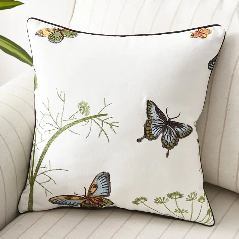 3D Embroidery Flower, Bird & Butterfly Cushion Cover