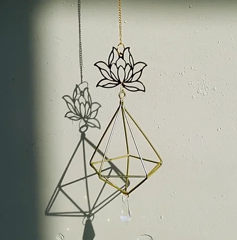 Gold Lotus Air Rack Sun Catcher Crystal Ornament