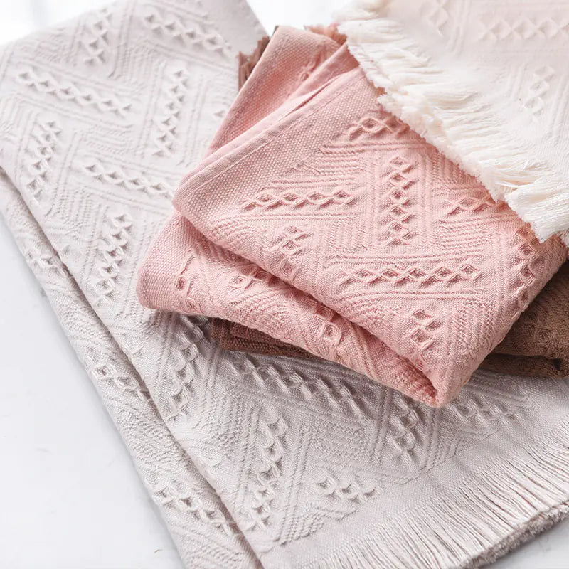 Solid Color 100% Cotton Towel with Check Pattern (1 Piece)