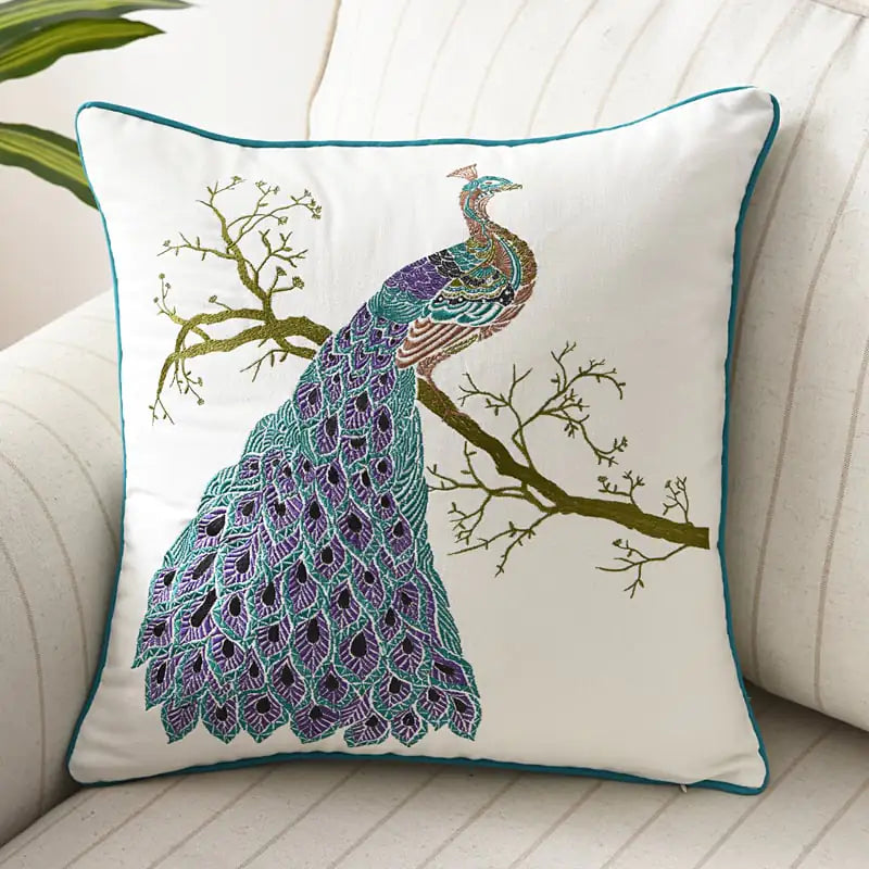 3D Embroidery Flower, Bird & Butterfly Cushion Cover