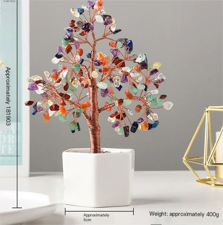 Natural Crystal Bonsai Tree with Colorful Gemstones Decor