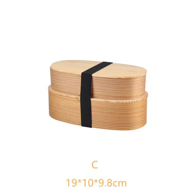 Retro Portable Wooden Bento Box for Outdoor Lunches
