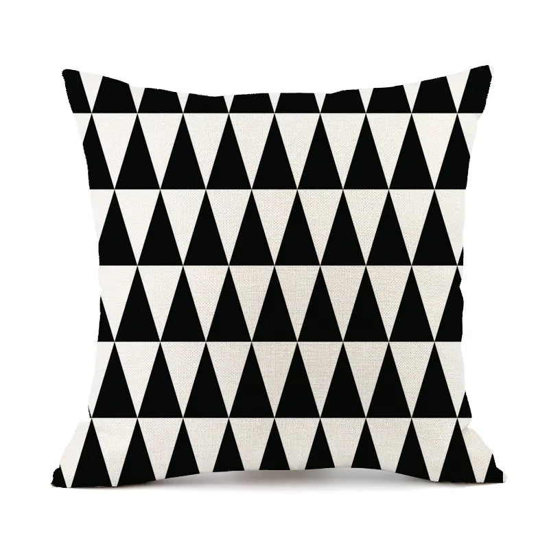 Nordic Black and White Geometric Stripes Linen Pillow