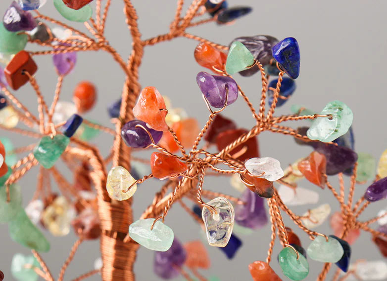 Natural Crystal Bonsai Tree with Colorful Gemstones Decor