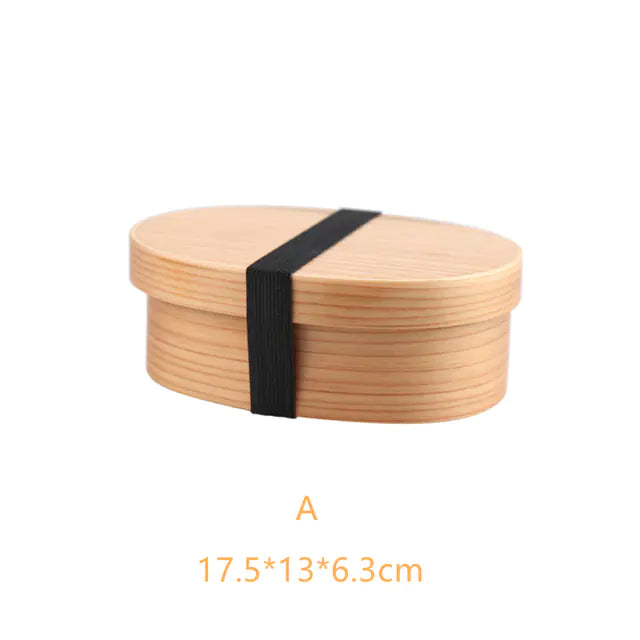 Retro Portable Wooden Bento Box for Outdoor Lunches