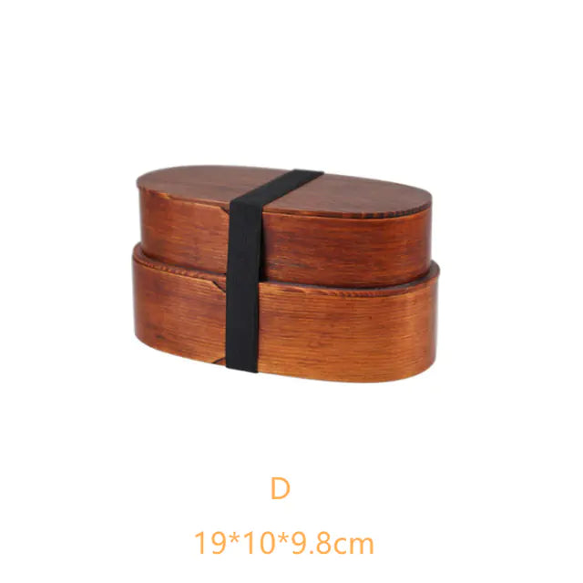 Retro Portable Wooden Bento Box for Outdoor Lunches