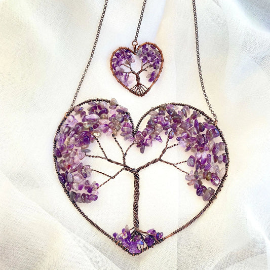 Natural Crystal Heart Tree of Life Dreamcatcher Pendant
