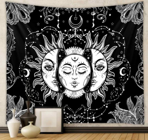 Seaside Landscape Tapestry with Tropical Palm Print