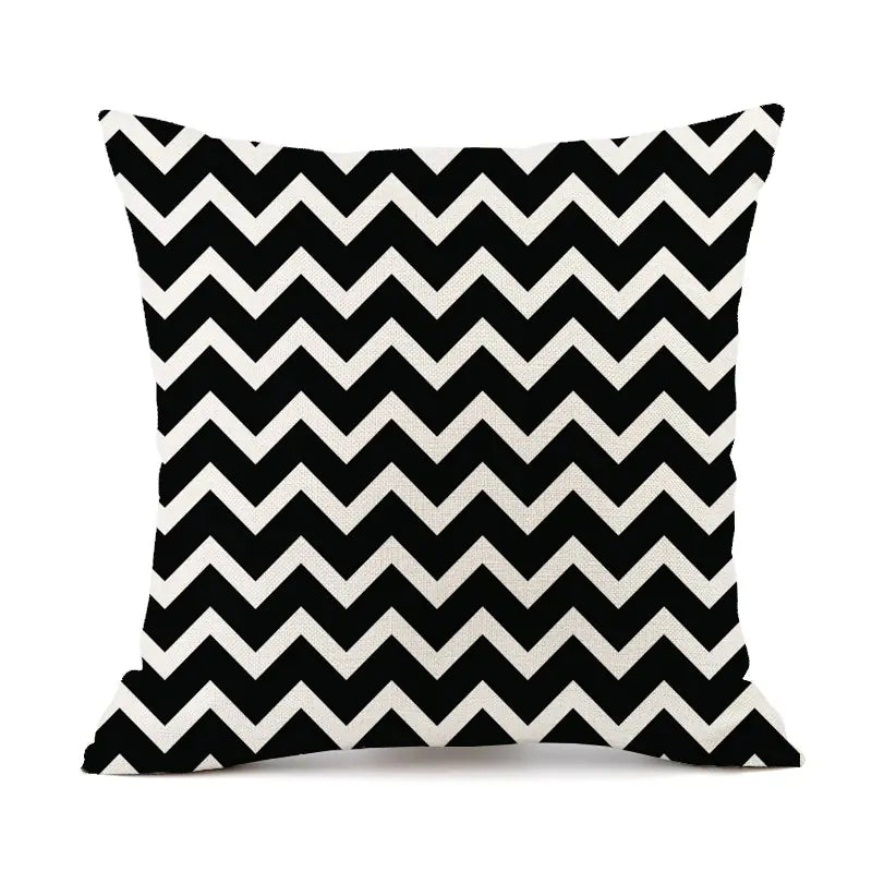 Nordic Black and White Geometric Stripes Linen Pillow