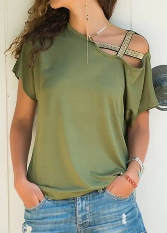 Casual Asymmetrical Off-Shoulder Short Sleeve T-Shirt