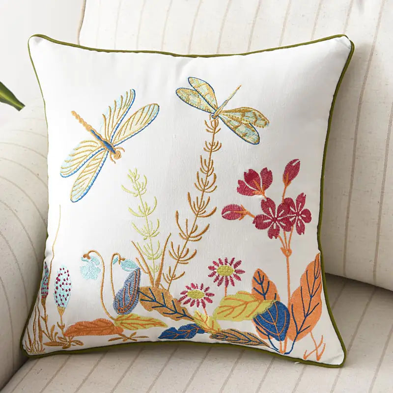 3D Embroidery Flower, Bird & Butterfly Cushion Cover