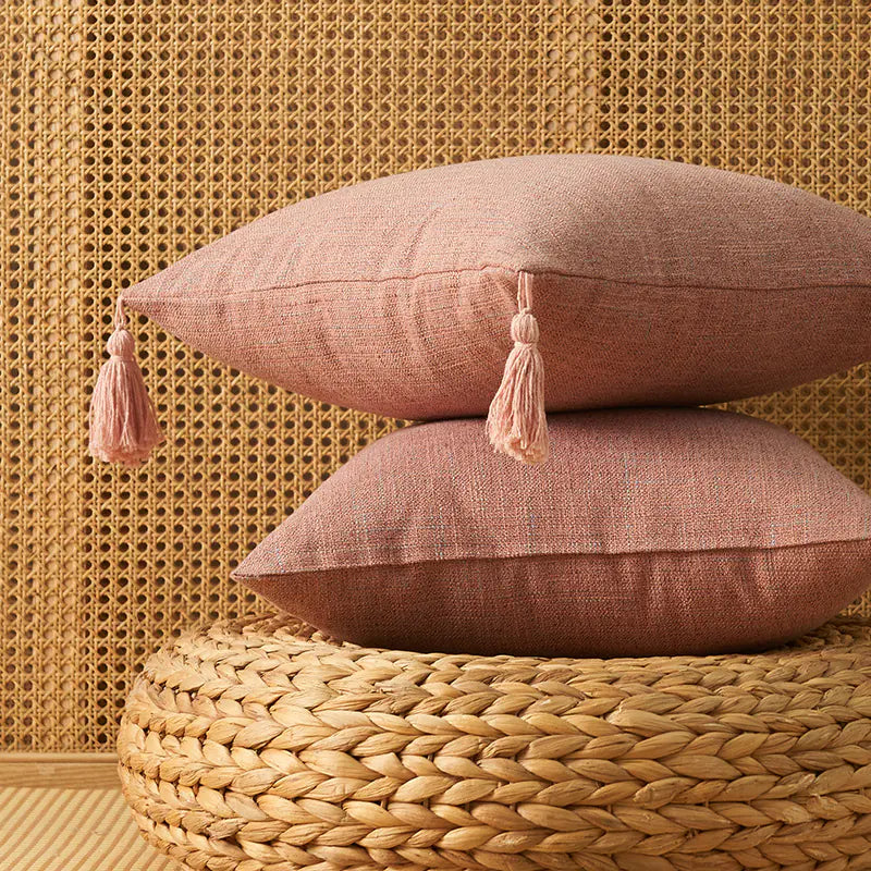Japanese Solid Color Cotton Linen Tassel Pillowcase