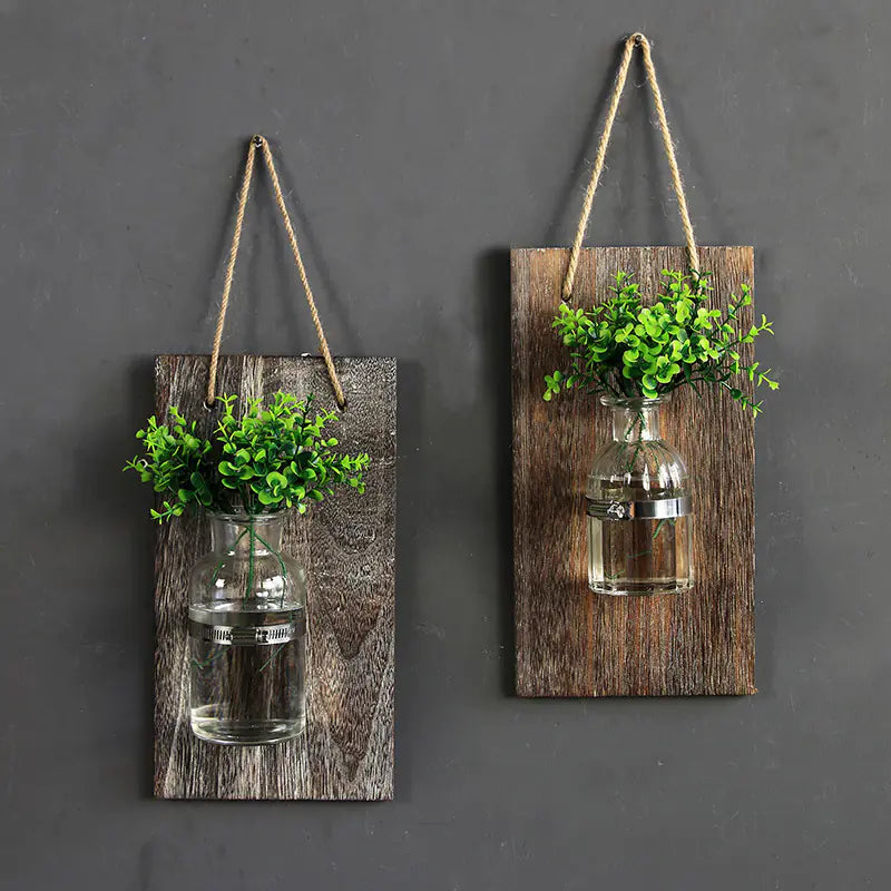 Creative Wooden Hydroponic Glass Vase Wall Decor