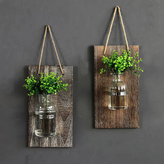 Creative Wooden Hydroponic Glass Vase Wall Decor