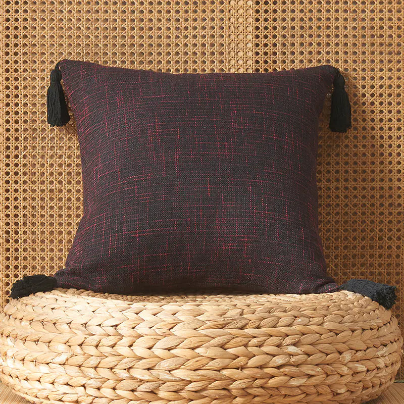 Japanese Solid Color Cotton Linen Tassel Pillowcase