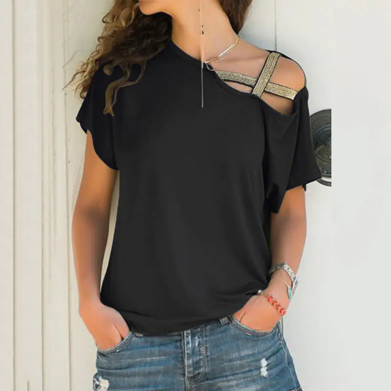 Casual Asymmetrical Off-Shoulder Short Sleeve T-Shirt