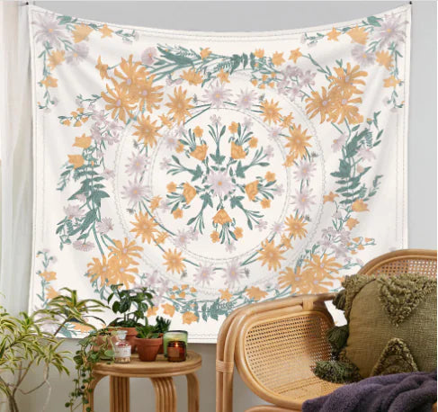 Seaside Landscape Tapestry with Tropical Palm Print