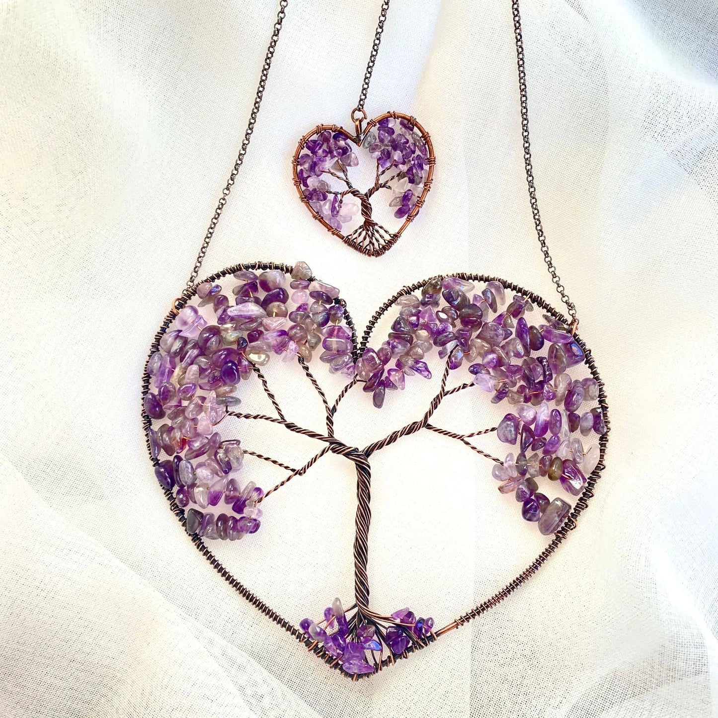 Natural Crystal Heart Tree of Life Dreamcatcher Pendant