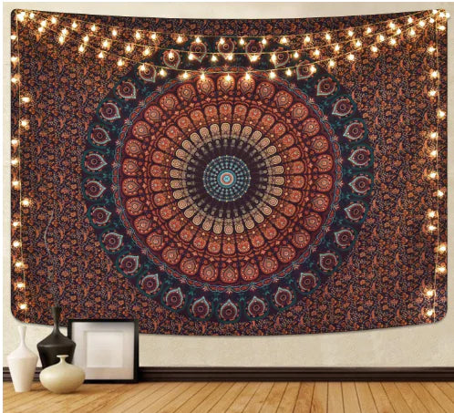 Seaside Landscape Tapestry with Tropical Palm Print