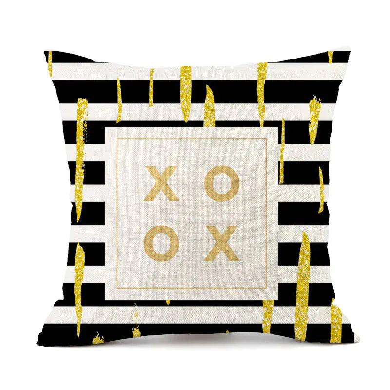 Nordic Black and White Geometric Stripes Linen Pillow