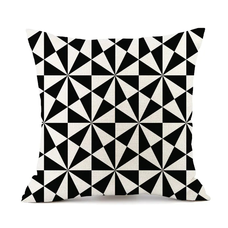 Nordic Black and White Geometric Stripes Linen Pillow