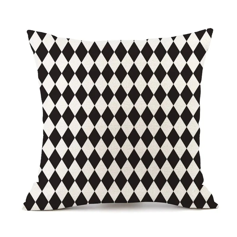 Nordic Black and White Geometric Stripes Linen Pillow