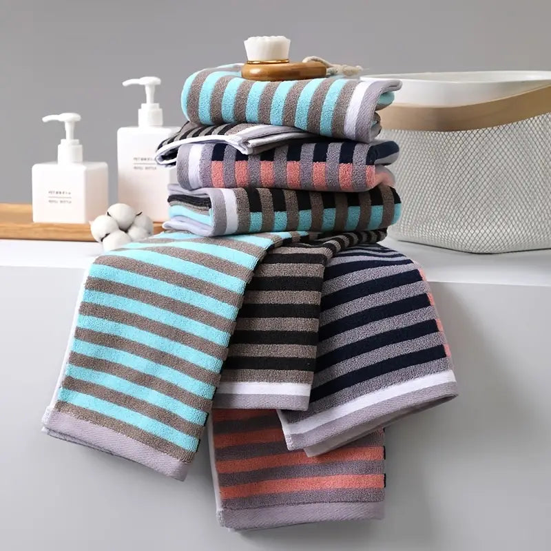 Cotton Stripe Hand Towels - Absorbent & Soft (Pack)