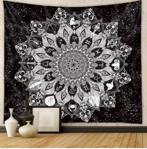 Seaside Landscape Tapestry with Tropical Palm Print