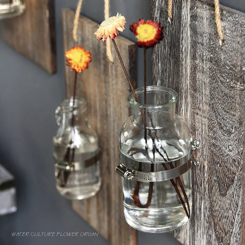 Creative Wooden Hydroponic Glass Vase Wall Decor