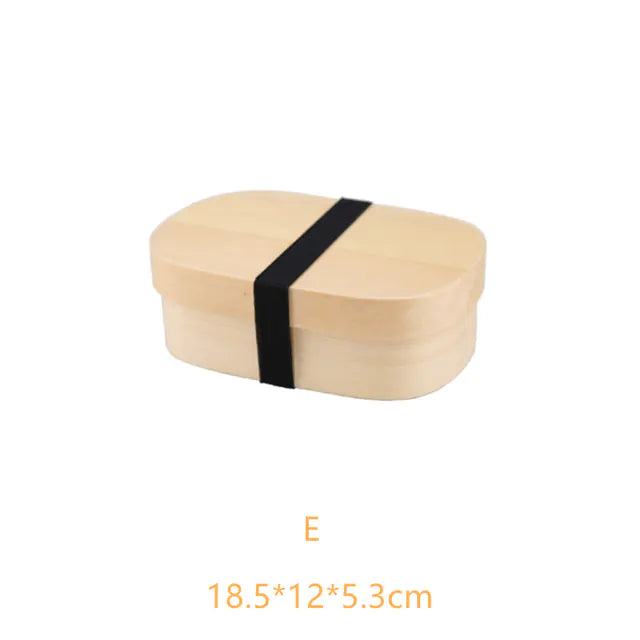 Retro Portable Wooden Bento Box for Outdoor Lunches